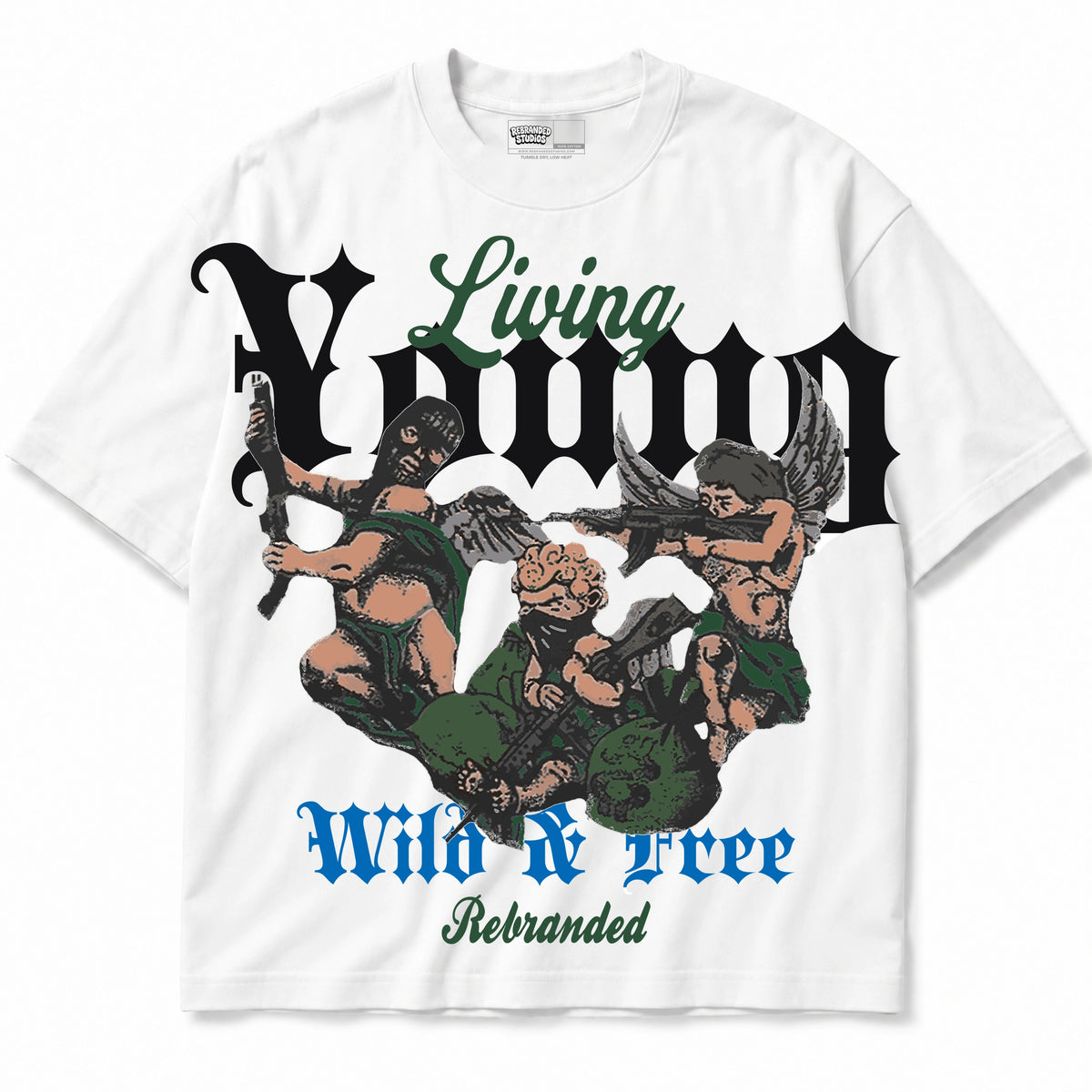 Rebranded Studios Living Young Wild And Free Air Jordan 12 Bucks T-shirt — front