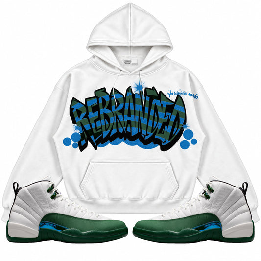 Rebranded Studios Stacked Graffiti Air Jordan 12 Bucks Hoodie — main