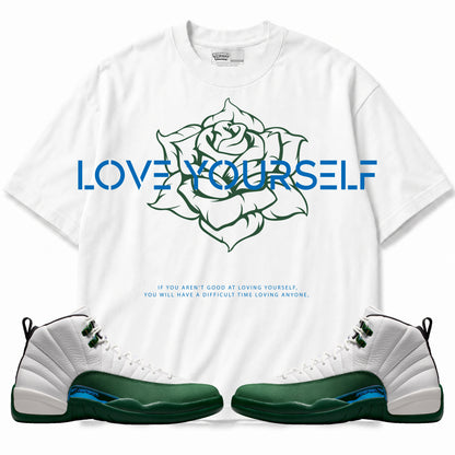 Rebranded Studios Love Yourself Air Jordan 12 Bucks T-shirt — main