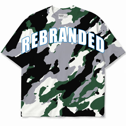 Rebranded Studios Arched Wordmark Air Jordan 12 Bucks T-shirt — front