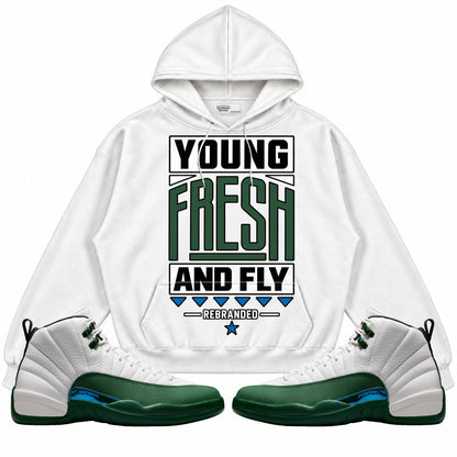 Rebranded Studios Young Fresh And Fly Air Jordan 12 Bucks Hoodie — main