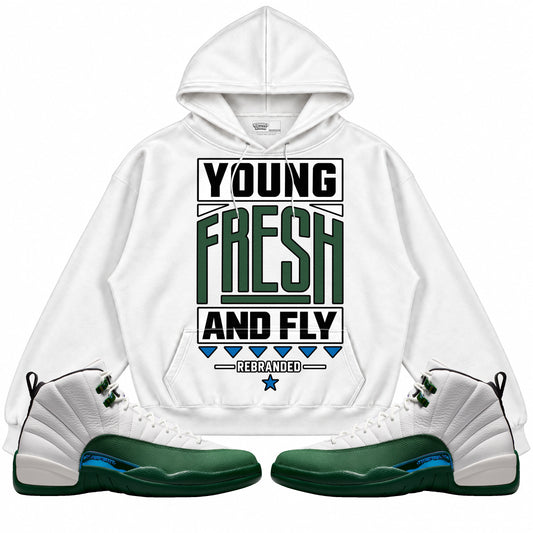Rebranded Studios Young Fresh And Fly Air Jordan 12 Bucks Hoodie — main