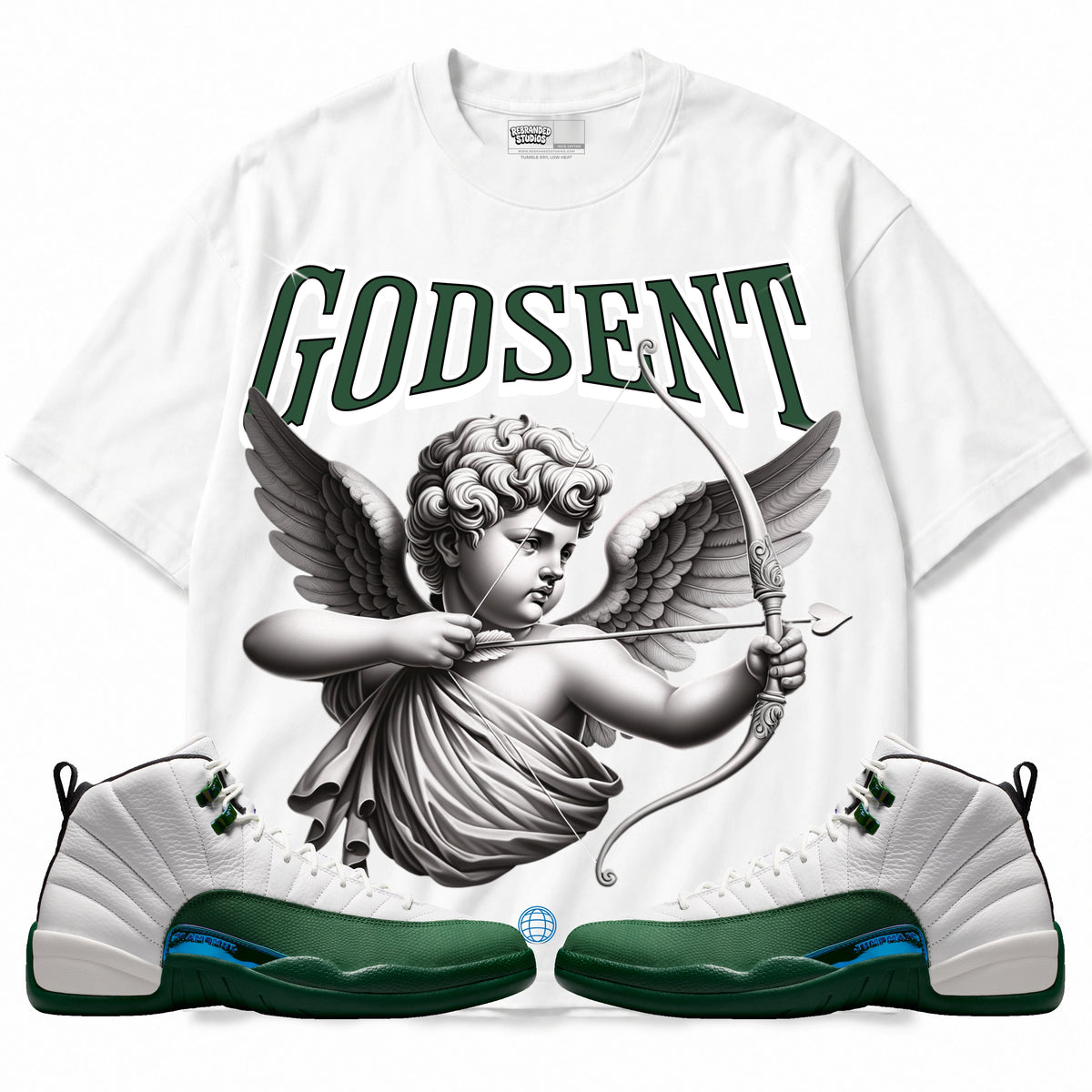 Rebranded Studios God Sent 2.0 Air Jordan 12 Bucks T-shirt — main