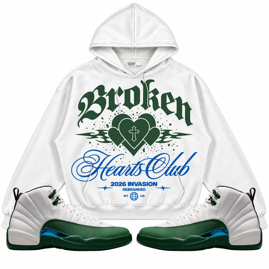 Rebranded Studios Broken Hearts Club Air Jordan 12 Bucks Hoodie — main