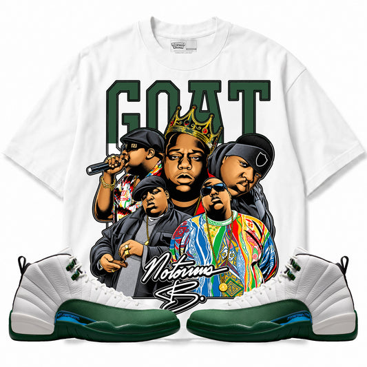 Rebranded Studios GOAT Biggie Smalls Air Jordan 12 Bucks T-shirt — main