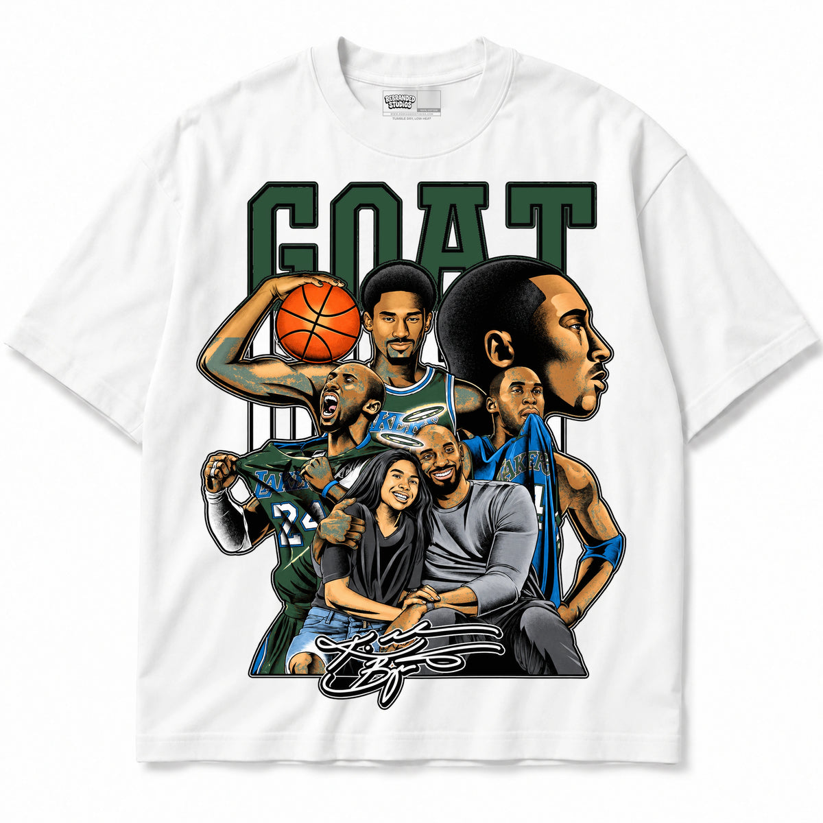Rebranded Studios GOAT Kobe Air Jordan 12 Bucks T-shirt — front