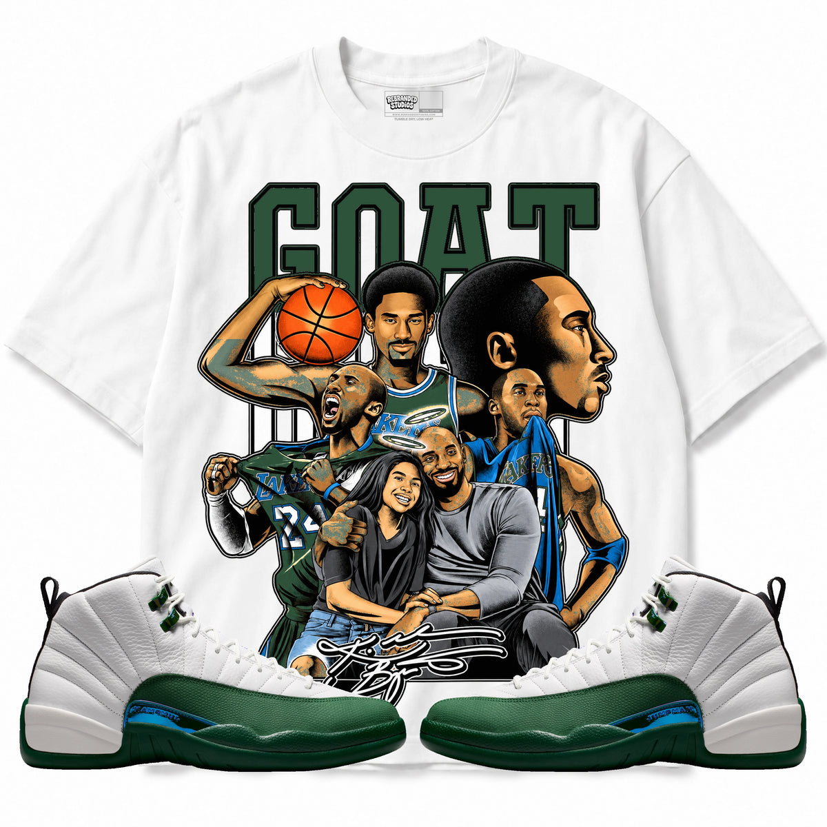 Rebranded Studios GOAT Kobe Air Jordan 12 Bucks T-shirt — main