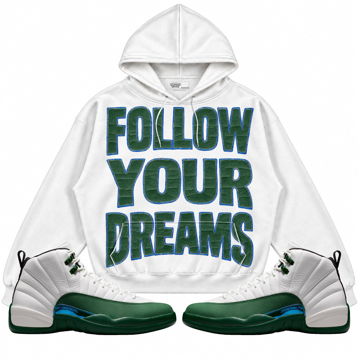 Rebranded Studios Follow Your Dreams Air Jordan 12 Bucks Hoodie — main