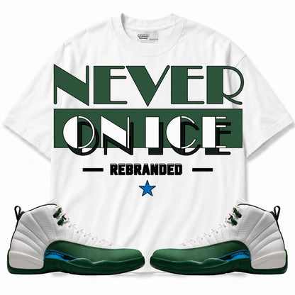 Rebranded Studios Never On Ice Air Jordan 12 Bucks T-shirt — main