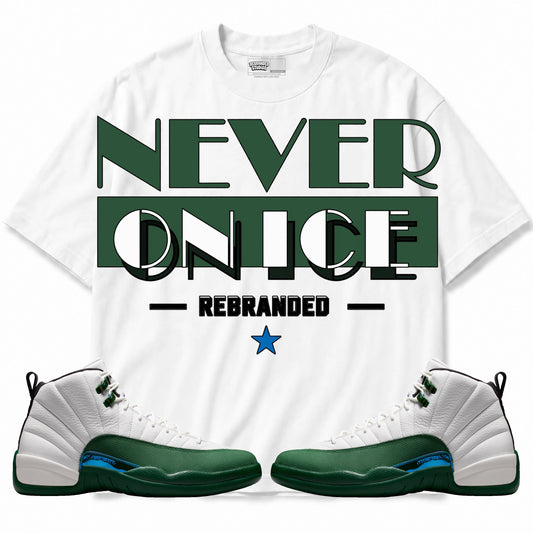 Rebranded Studios Never On Ice Air Jordan 12 Bucks T-shirt — main
