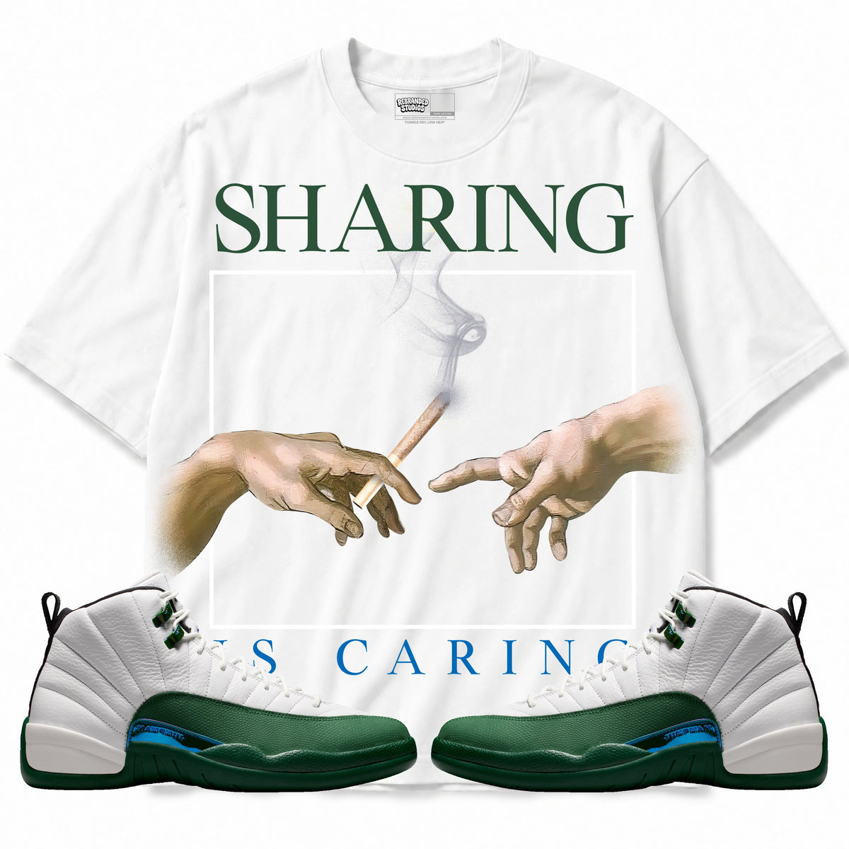 Rebranded Studios Sharing Is Caring Air Jordan 12 Bucks T-shirt — main