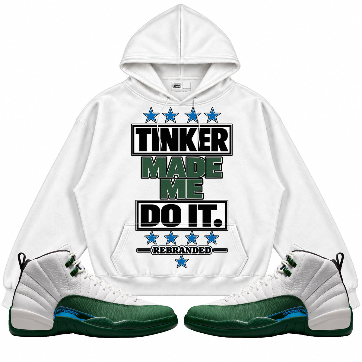 Rebranded Studios Tinker Made Me Do It Air Jordan 12 Bucks Hoodie — main