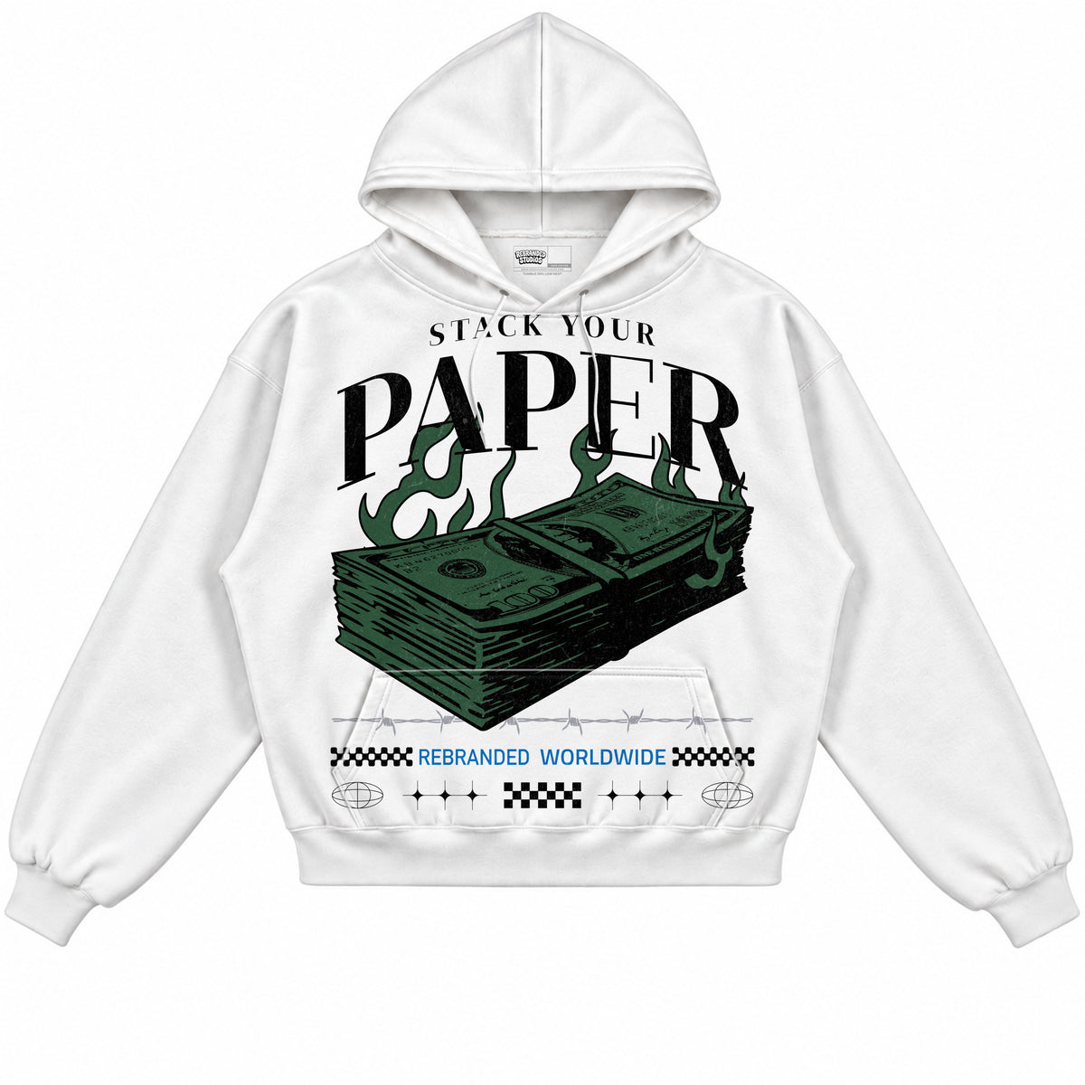 Rebranded Studios Stack Your Paper Air Jordan 12 Bucks Hoodie — front