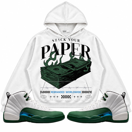 Rebranded Studios Stack Your Paper Air Jordan 12 Bucks Hoodie — main
