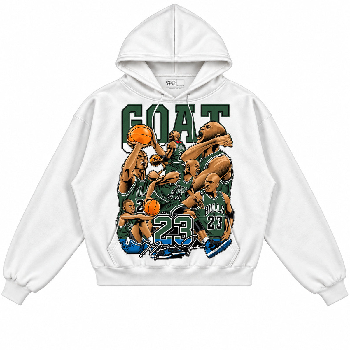 Rebranded Studios GOAT Michael Jordan Air Jordan 12 Bucks Hoodie — front
