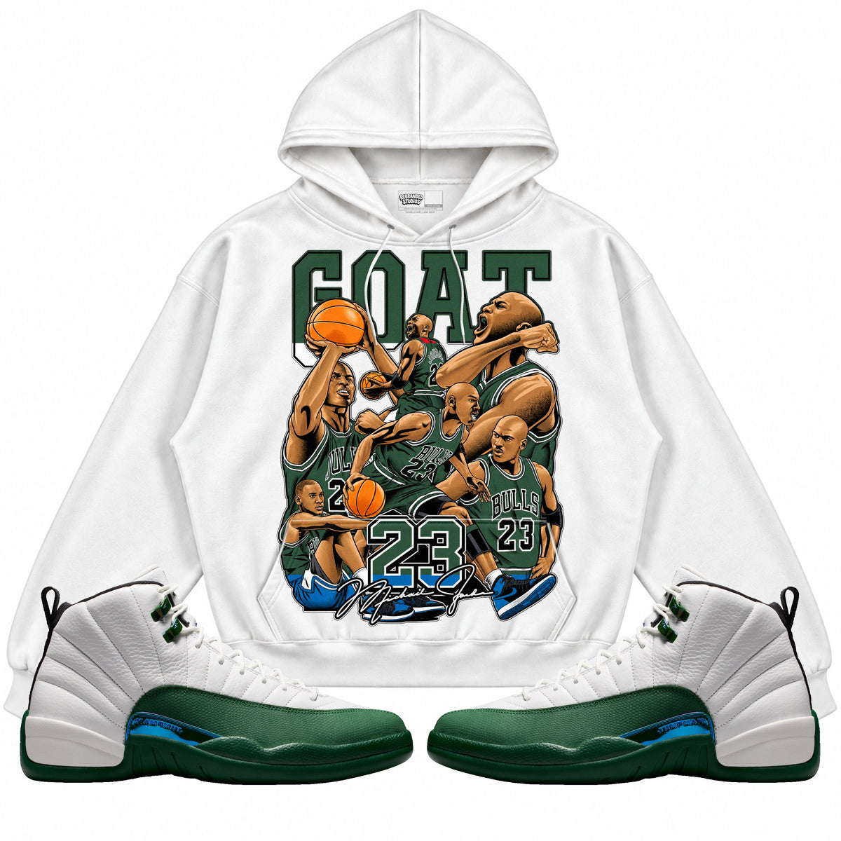 Rebranded Studios GOAT Michael Jordan Air Jordan 12 Bucks Hoodie — main