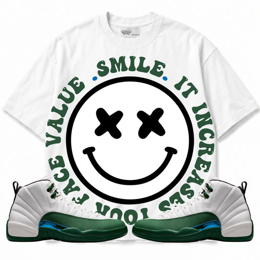 Rebranded Studios Smile It Increases Your Face Value Air Jordan 12 Bucks T-shirt — main