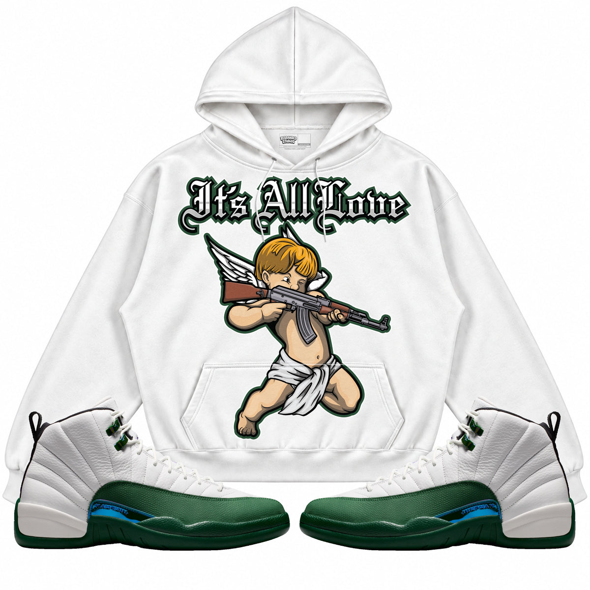 Rebranded Studios It's All Love Air Jordan 12 Bucks Hoodie — main