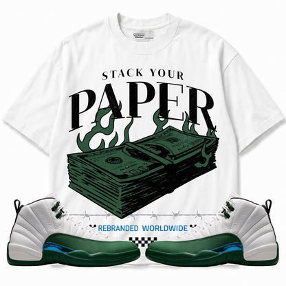 Rebranded Studios Stack Your Paper Air Jordan 12 Bucks T-shirt — main
