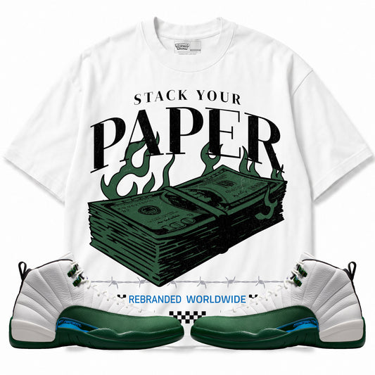 Rebranded Studios Stack Your Paper Air Jordan 12 Bucks T-shirt — main