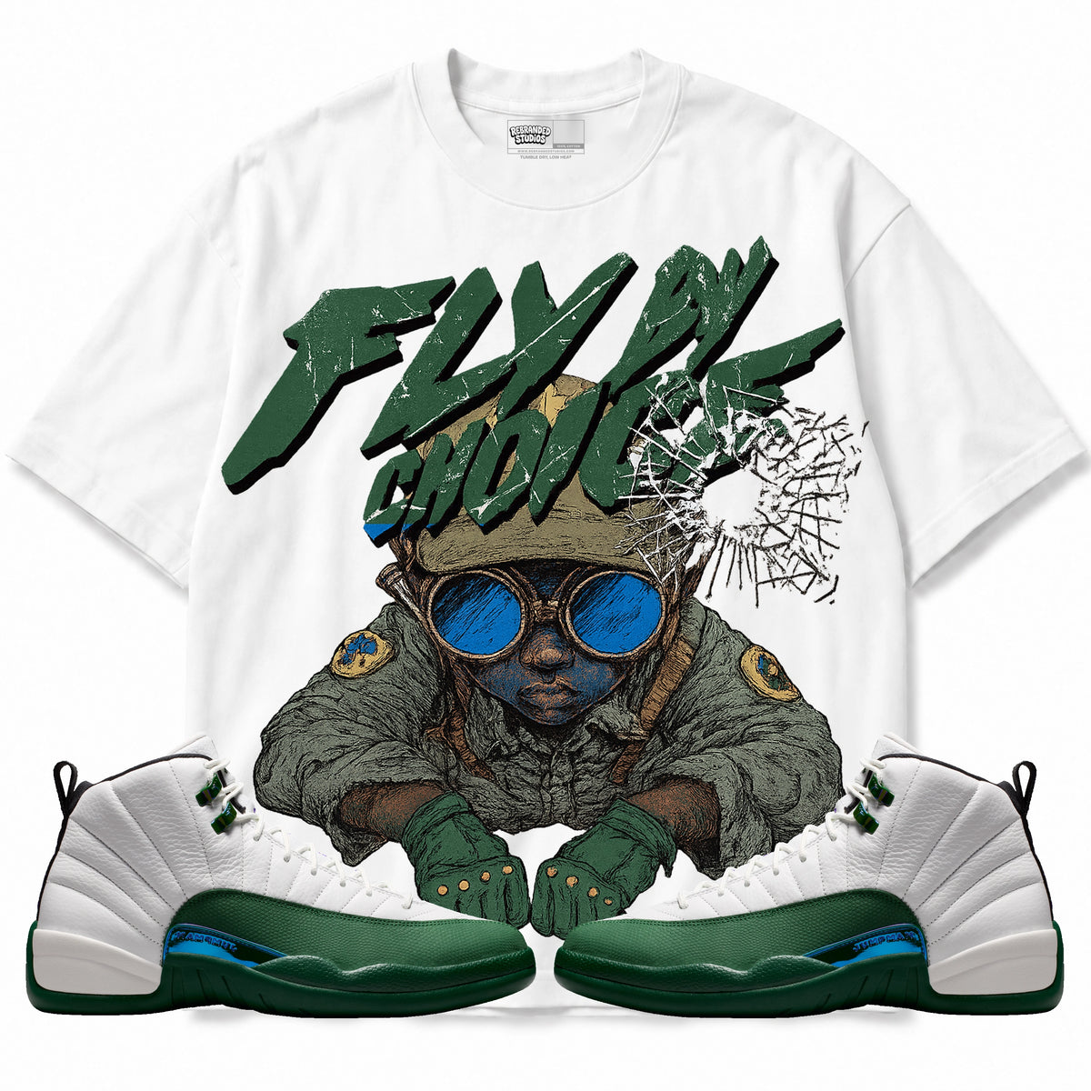 Rebranded Studios Fly By Choice Air Jordan 12 Bucks T-shirt — main