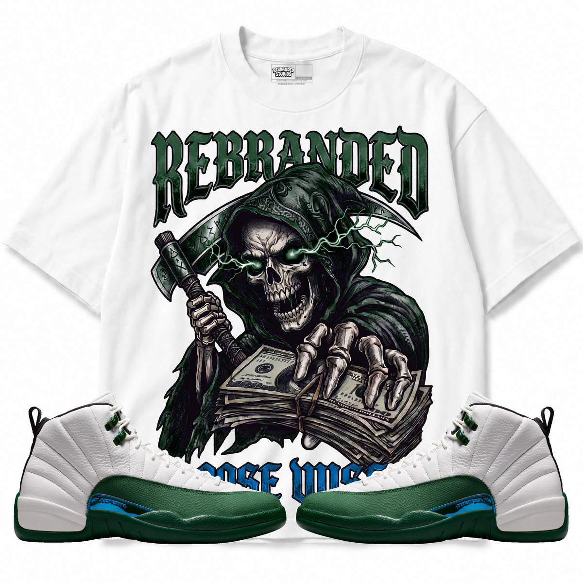 Rebranded Studios Choose Wisely Air Jordan 12 Bucks T-shirt — main