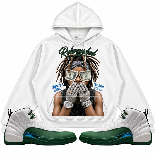 Rebranded Studios Money Talks Bullshit Walks 2.0 Air Jordan 12 Bucks Hoodie — main