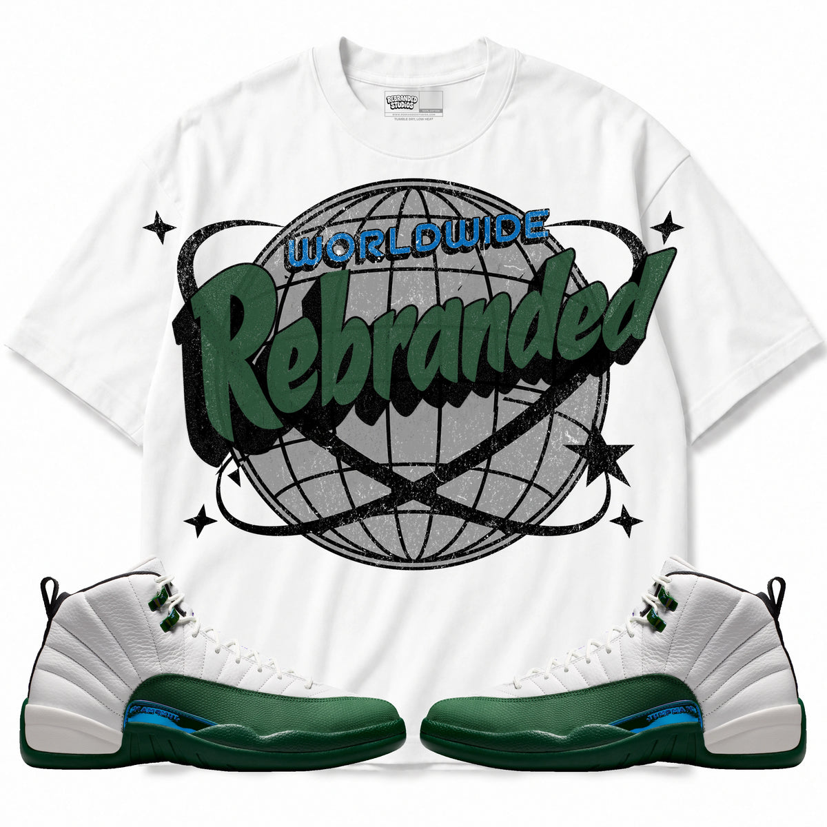 Rebranded Studios Worldwide Air Jordan 12 Bucks T-shirt — main