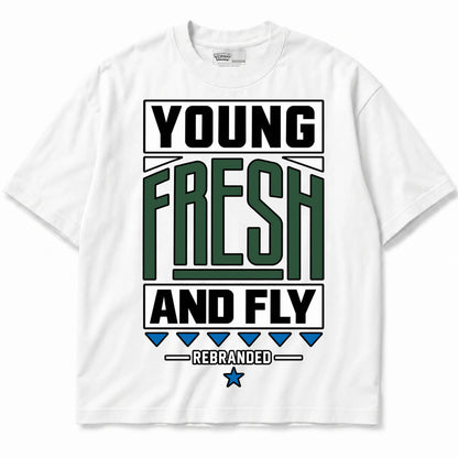 Rebranded Studios Young Fresh And Fly Air Jordan 12 Bucks T-shirt — front