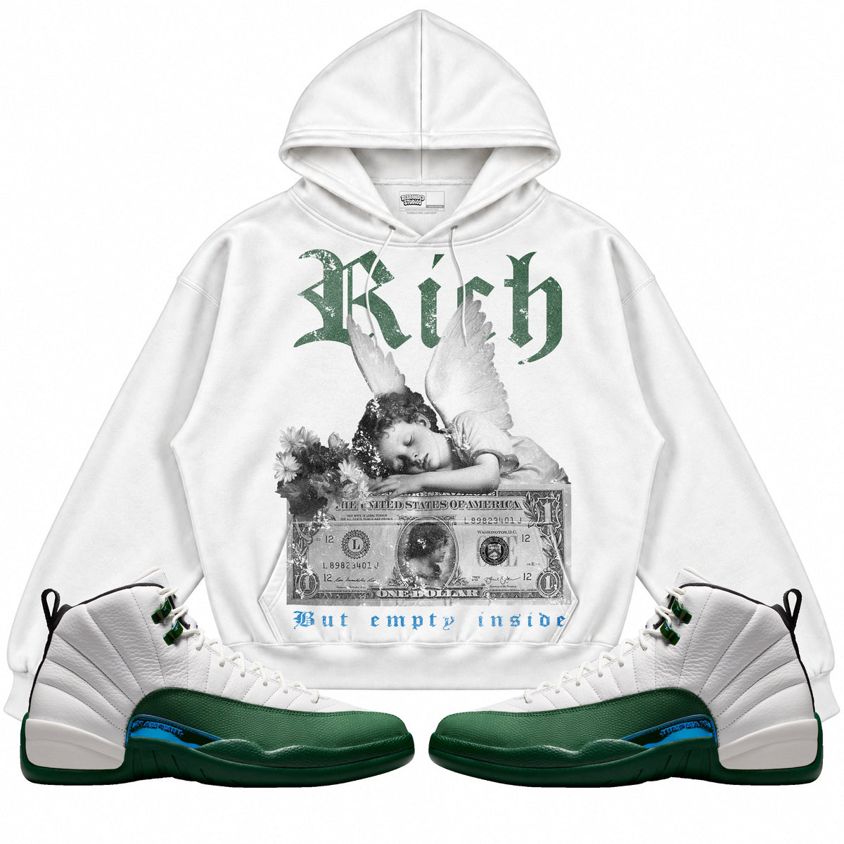 Rebranded Studios Rich But Empty Inside Air Jordan 12 Bucks Hoodie — main
