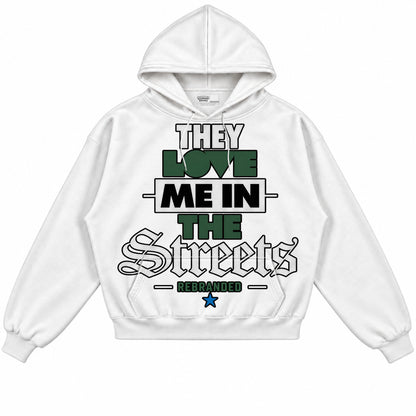 Rebranded Studios They Love Me In The Streets Air Jordan 12 Bucks Hoodie — front