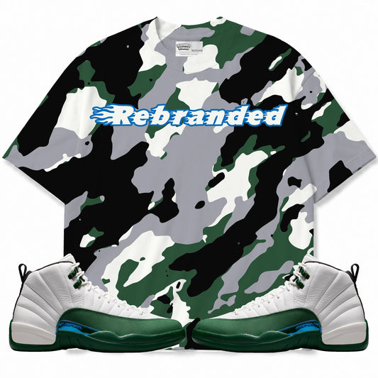 Rebranded Studios Flame Wordmark Air Jordan 12 Bucks T-shirt — main