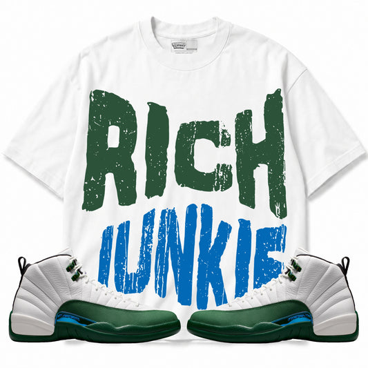 Rebranded Studios Rich Junkie/No Emotion Air Jordan 12 Bucks T-shirt — main