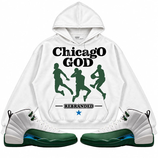 Rebranded Studios Chicago God Air Jordan 12 Bucks Hoodie — main