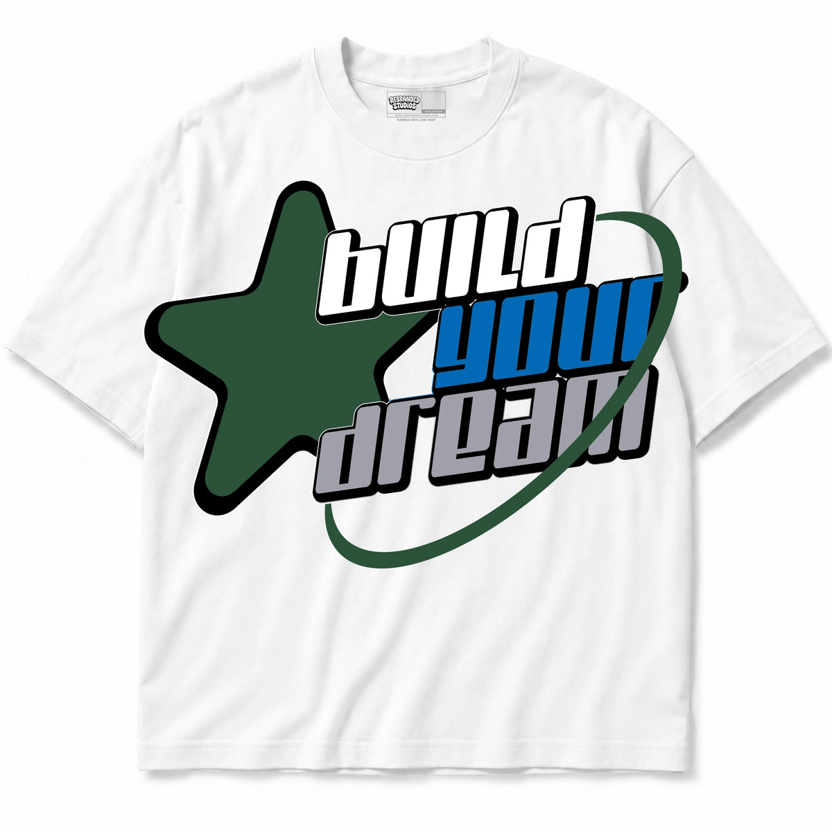 Rebranded Studios Build Your Dream Air Jordan 12 Bucks T-shirt — front