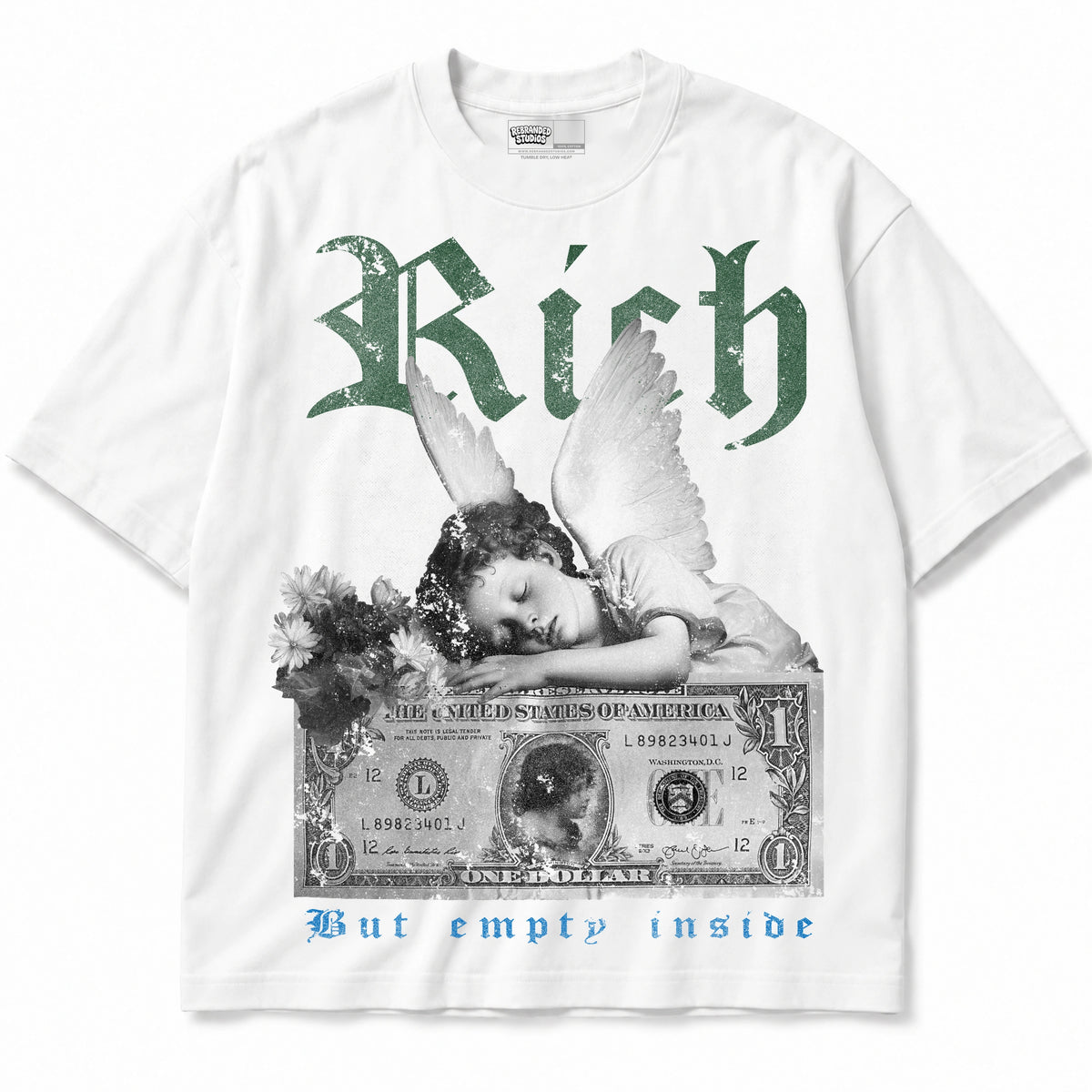 Rebranded Studios Rich But Empty Inside Air Jordan 12 Bucks T-shirt — front