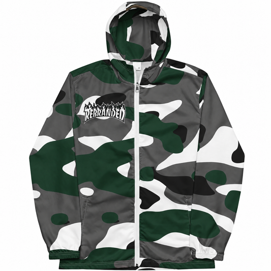 Rebranded Studios Classic Camo Air Jordan 14 Forest Green Windbreaker - front