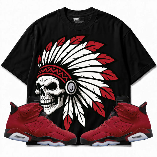 Rebranded Studios Chief 2.0 Air Jordan 6 Toro Bravo Black shirt — front with sneakers