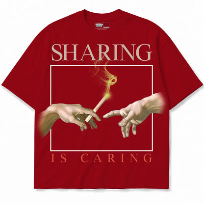 Rebranded Studios Sharing Is Caring Air Jordan 4 Brick By Brick red shirt — front