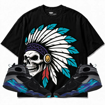 Rebranded Studios Chief 2.0 Air Jordan 8 Aqua Black shirt — front with sneakers
