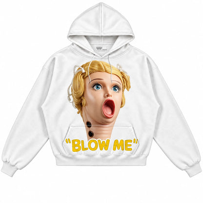 Rebranded Studios Blow Me Air Jordan 4 Tour Yellow white hoodie — front