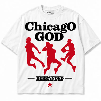 Rebranded Studios Chicago God Air Jordan 9 OG Space Jam Collection white shirt — front