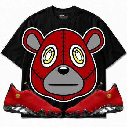 Rebranded Studios Rebranded Bear Air Jordan 14 Ferrari Black shirt — front with sneakers