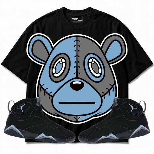 Rebranded Studios Rebranded Bear Air Jordan 7 Chambray Black shirt — front with sneakers