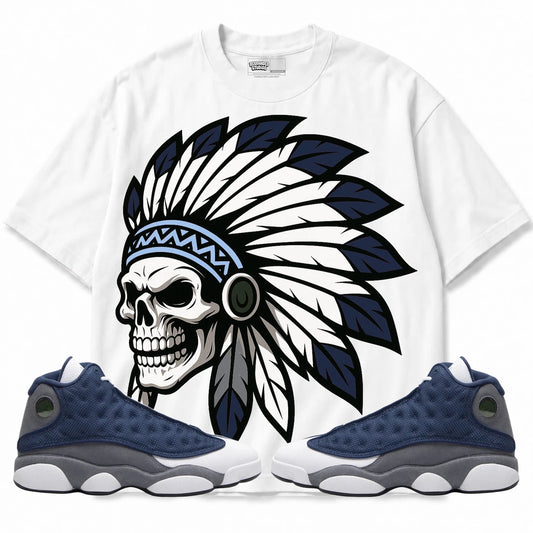 Rebranded Studios Chief 2.0 Air Jordan 13 Flint White shirt — front with sneakers
