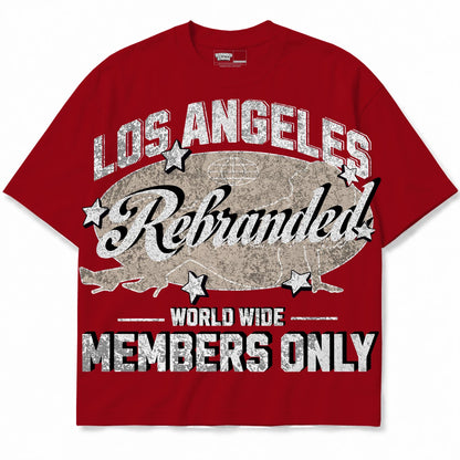 Rebranded Studios Members Only Air Jordan 4 Brick By Brick red shirt — front