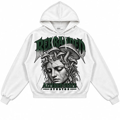 Rebranded Studios Altered State Air Jordan 14 Forest Green Collection white hoodie — front