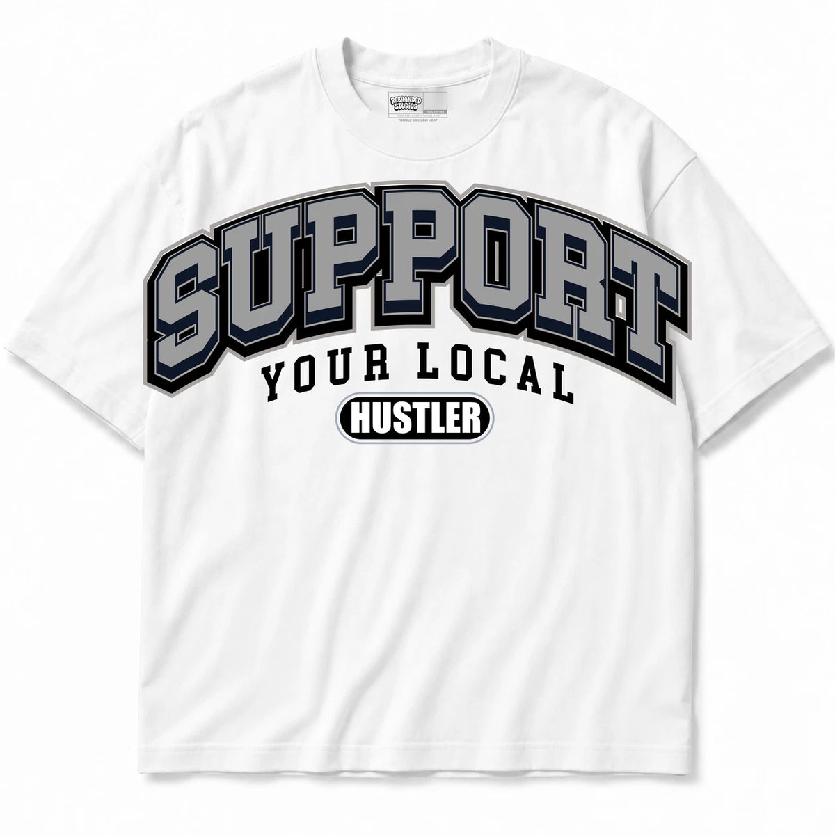 Rebranded Studios Support Your Local Hustler Air Jordan Retro 6 Georgetown Collection White shirt — front