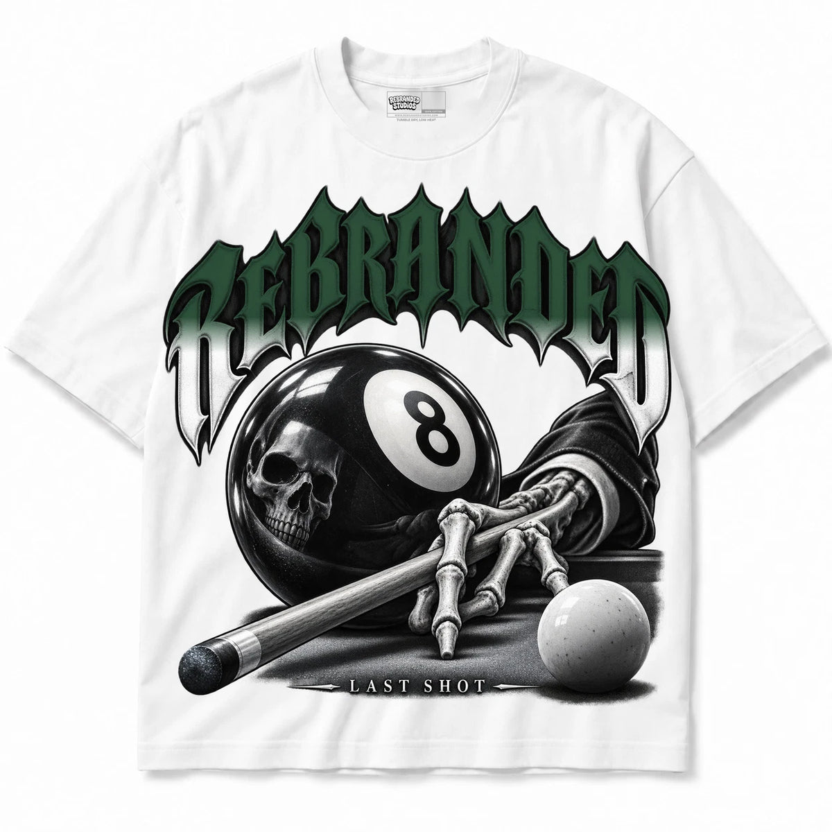 Rebranded Studios Last Shot Air Jordan 14 Forest Green Collection white shirt — front