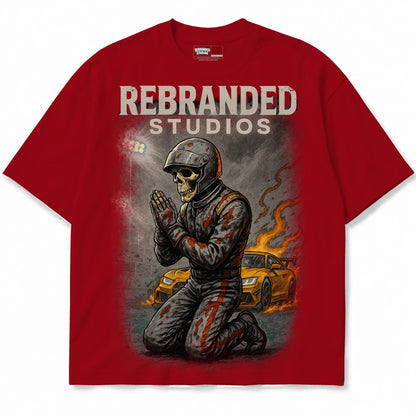 Rebranded Studios Prayers Air Jordan 4 Brick By Brick red shirt — front